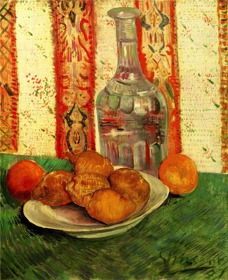 Still Life With Decanter And Lemons On A Plate